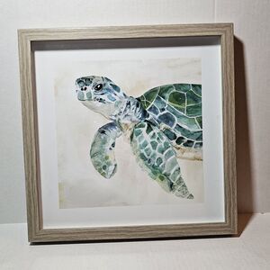 Blue Green Sea Turtle Framed Art Print 14 X 14